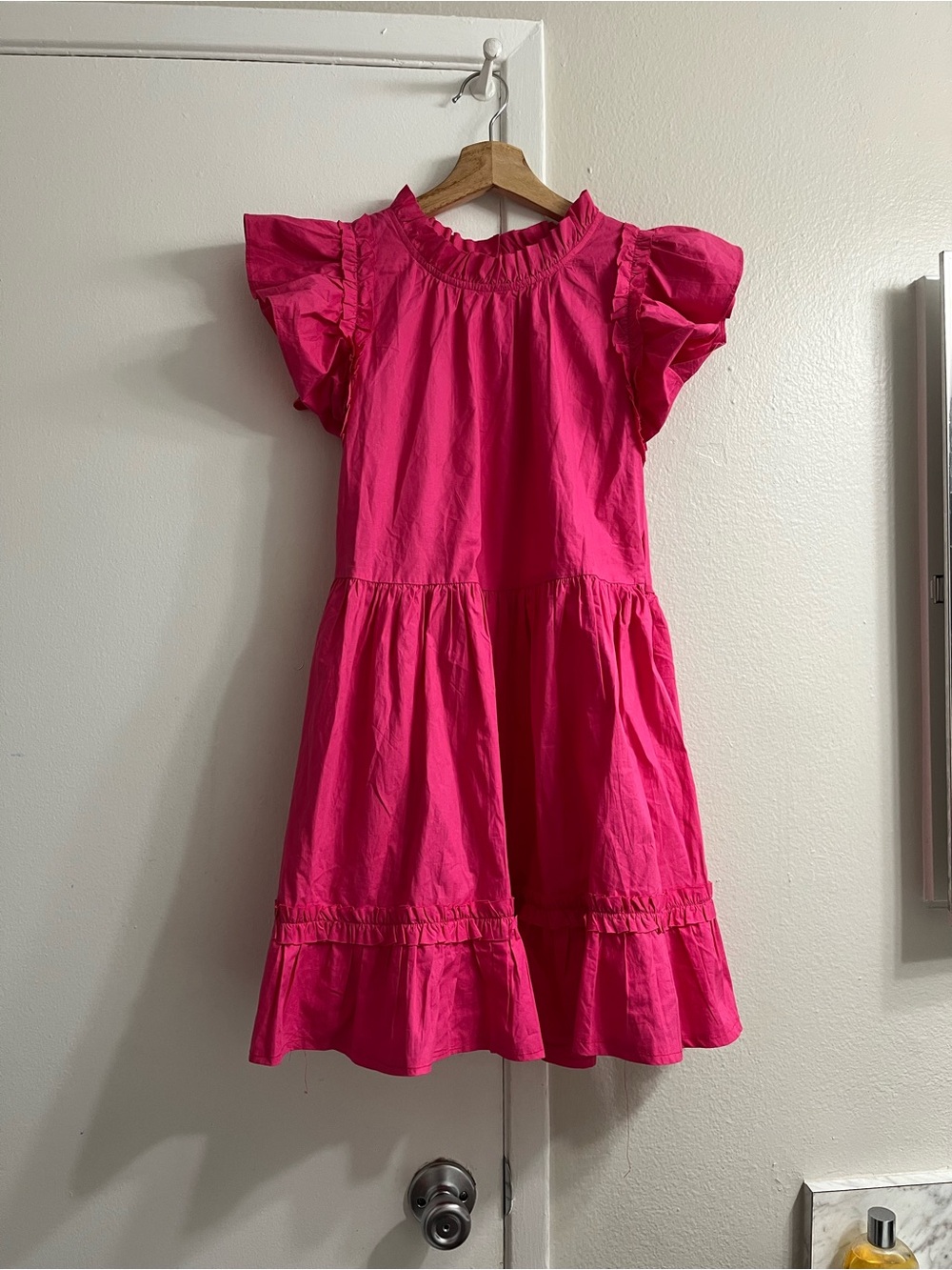 Caroline Constas Bright Pink Ruffle-Sleeve Casual Dress